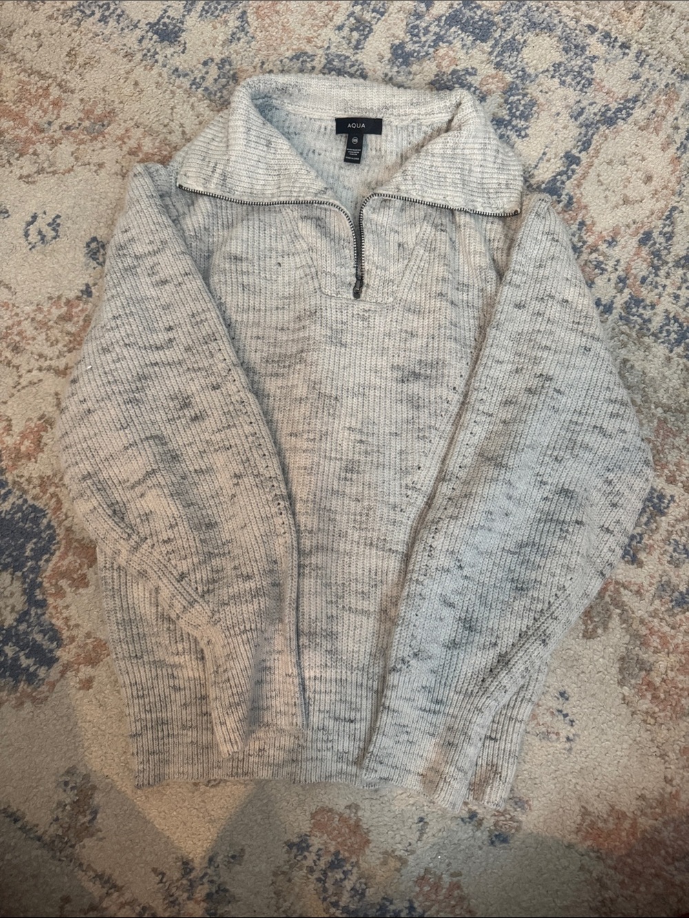Aqua Light Gray Marled Half-Zip Knit Sweater
